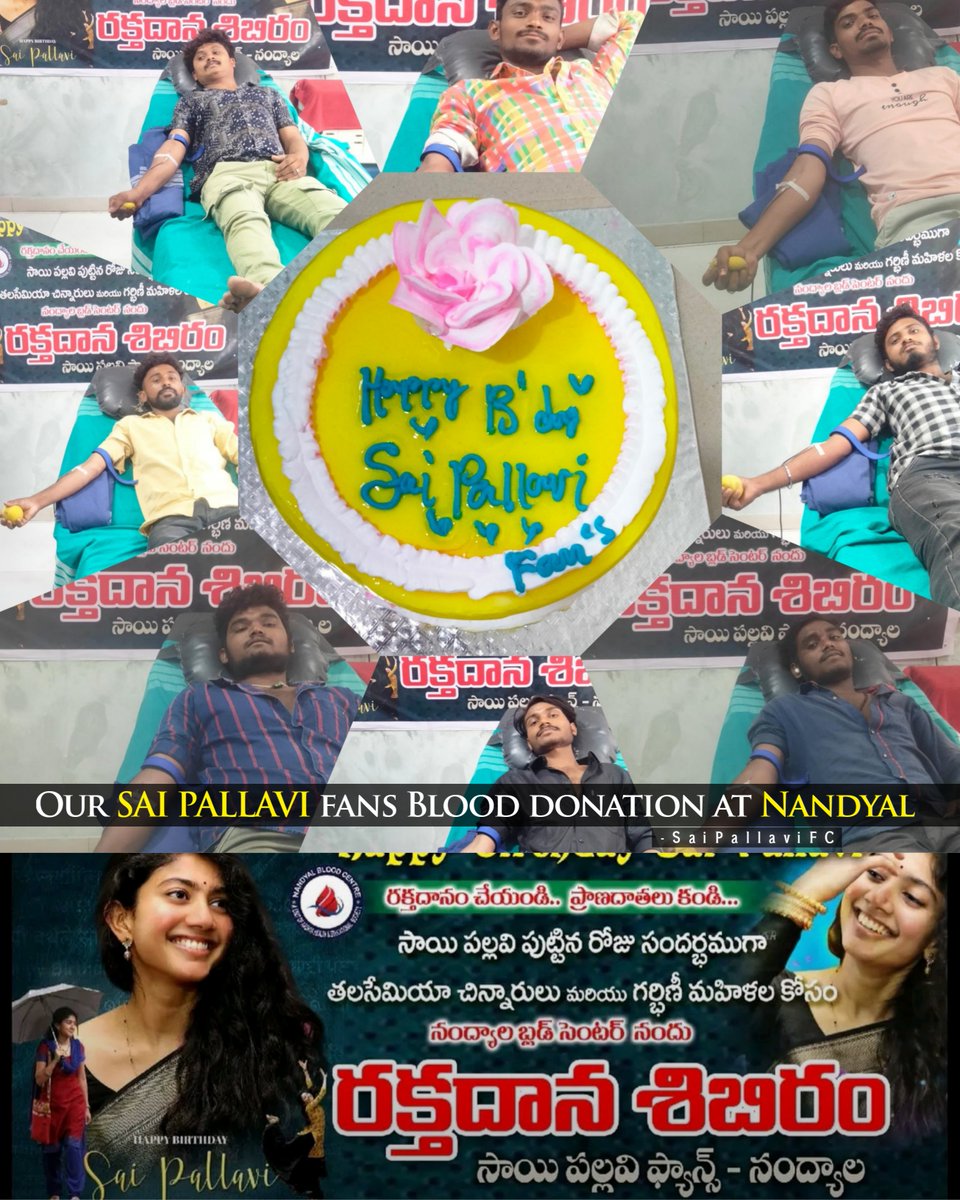 On the occasion of Sai Pallavi's birthday, our fans donated blood to Thalassemia children n pregnant women at Nandyala Blood Bank Centre to help the need 🙏♥️ @Sai_Pallavi92 ✨🤍 #HBDSaiPallavi #SaiPallavi