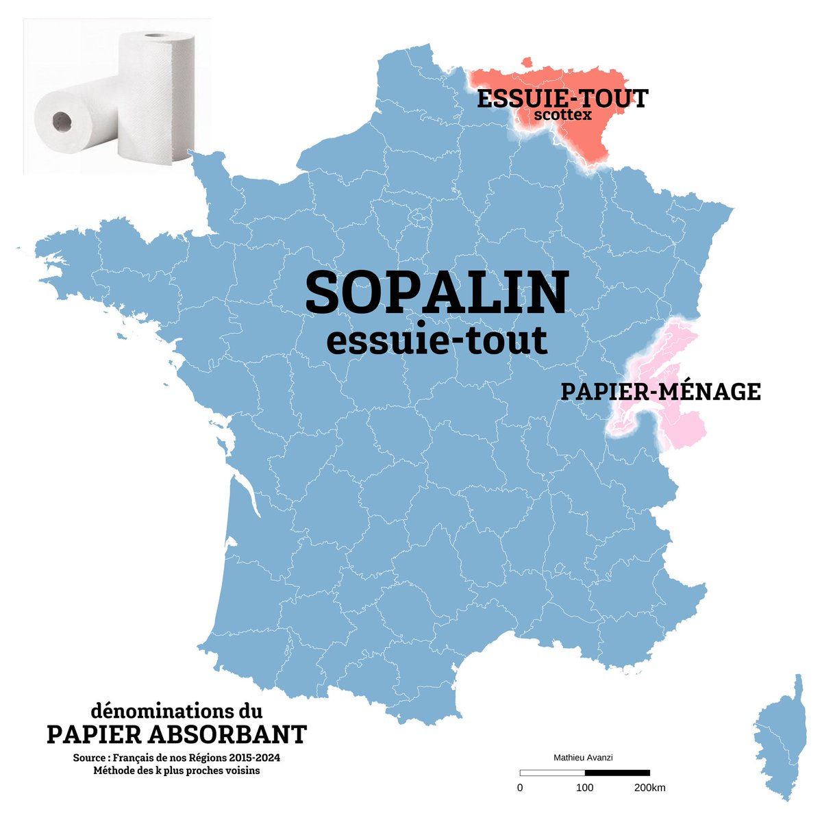 🧻 Principales dénominations du papier absorbant 👉
🇫🇷 Le saviez-vous ? Le mot #Sopalin, attesté des 1948, est l’acronyme de SOciété du PApier LINge, qui a commercialisé le produit en France. Le mot « essuie-tout » n’apparaît qu’en 1979 et n’a jamais vraiment réussi à détrôner