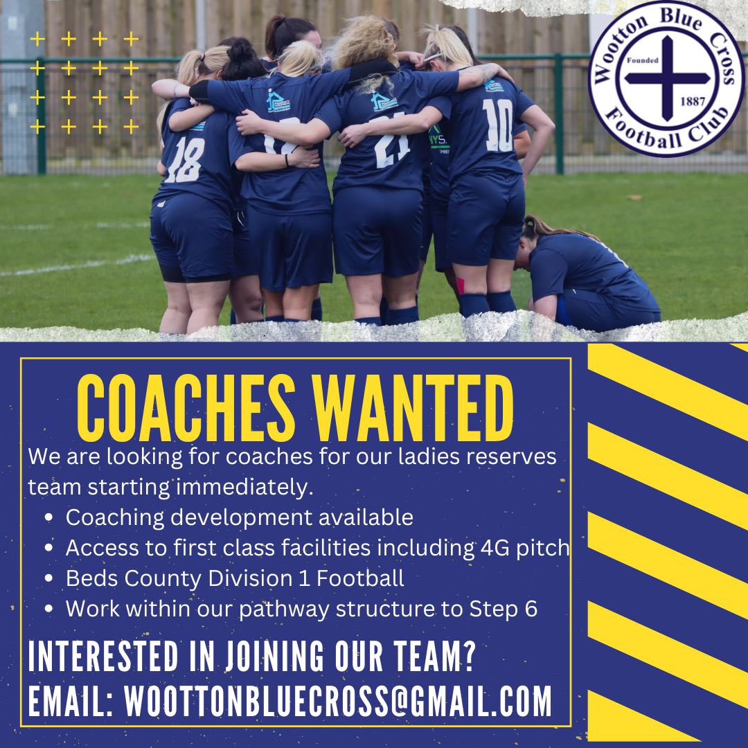 BlueWootton's tweet image. 🚨 COACHES WANTED 🔵✖️

We are looking for new coaches to start working with our Womens Reserves Team immediately ‼️ 

Are you interested? Email us at woottonbluecross@gmail.com 📧

#UpTheBlueCross 🔵✖️