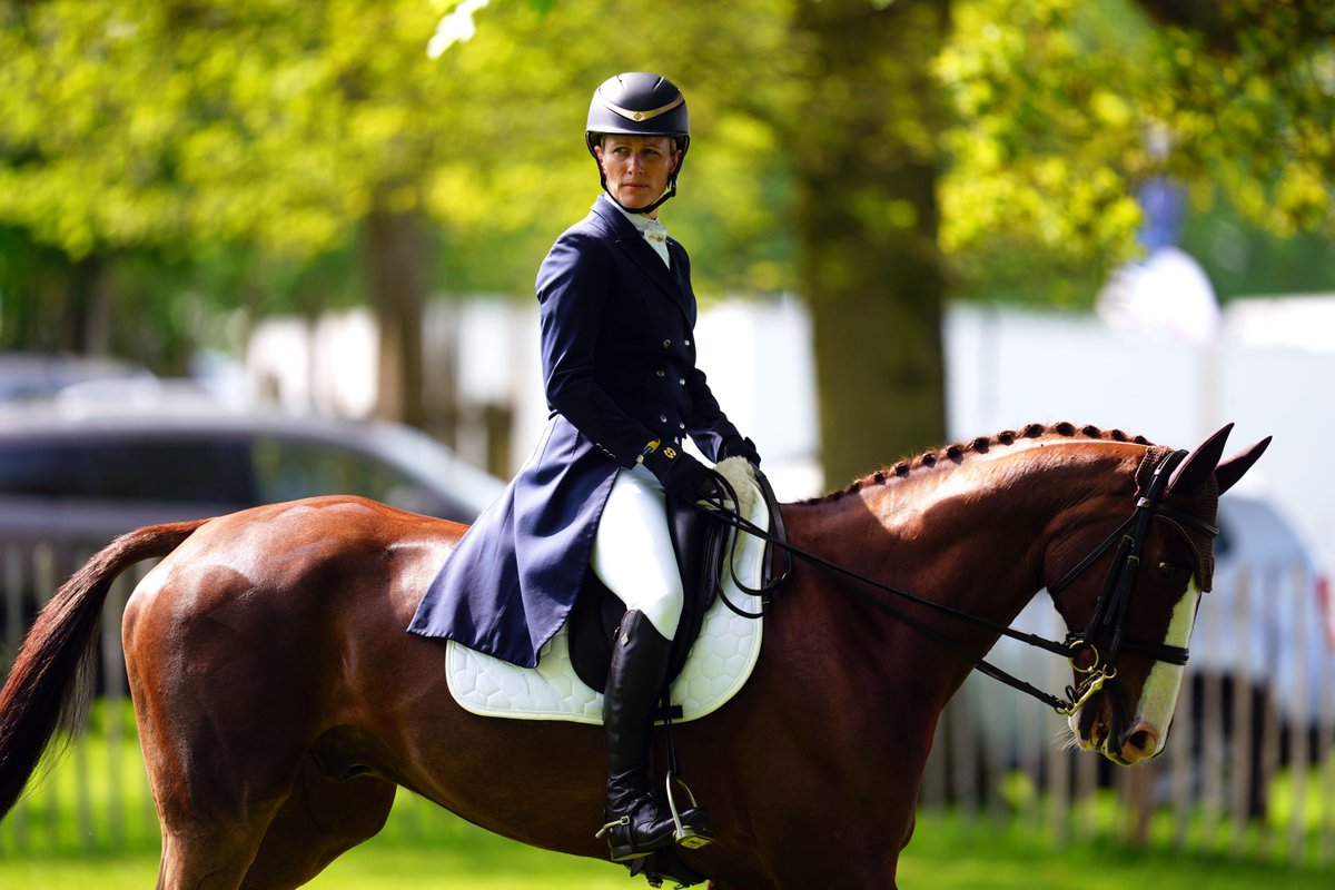 Class Affair ridden by Zara Tindall during the dressage warm up on day two of the Badminton Horse Trials 2024 at The Badminton Estate, Gloucestershire. 

Image ID: 2X5DMKY / David Davies  / PA Wire

#royalfamily  #ZaraTindall #BadmintonHorseTrials