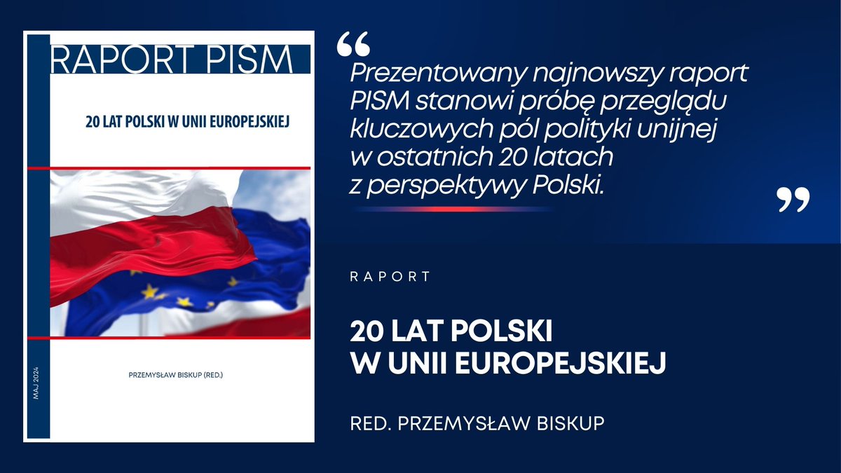 ❗️ Nowy raport #PISM! W związku z 20-leciem członkostwa Polski w #UE, przedstawiamy szerokie, całościowe spojrzenie na udział 🇵🇱 w procesie integracyjnym w ostatnich dwóch dekadach. Poszczególne rozdziały poświęcamy ➡️ 🔹 ewolucji UE, 🔹 polityce europejskiej realizowanej przez