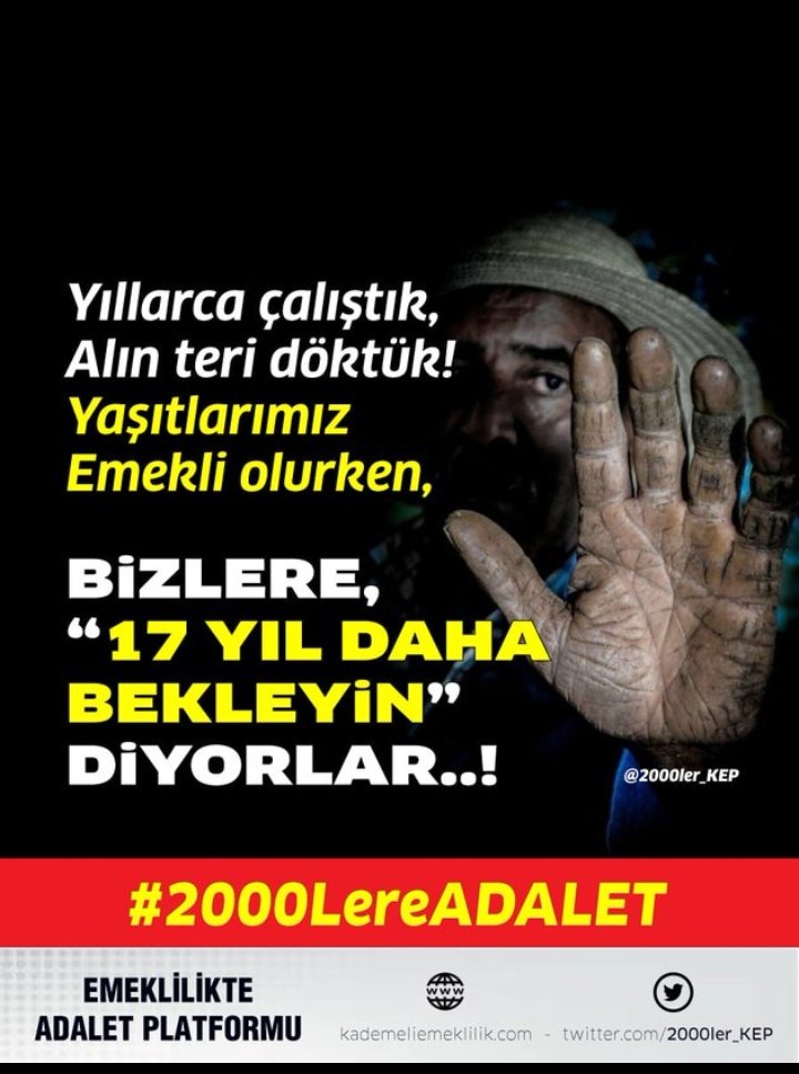 1 güne 1 yıla 17 yıl olmaz Adalet istiyoruz.

Haklı mücadelede hakkını arayanlara selam olsun 🙋‍♂️

#KademeliEmeklilikMeclise