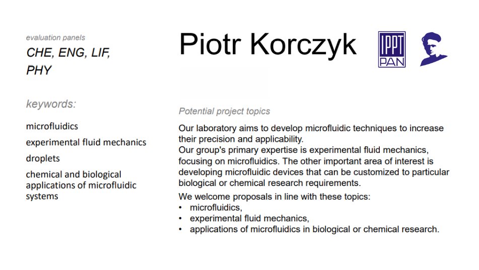 📢The MSCA Postdoctoral Fellowship call is now open! 

If you're passionate about microfluidics, experimental fluid mechanics, or applications of microfluidics in biological or chemical research, consider joining us in Piotr Korczyk's research group. 

Contact: pkor@ippt.pan.pl