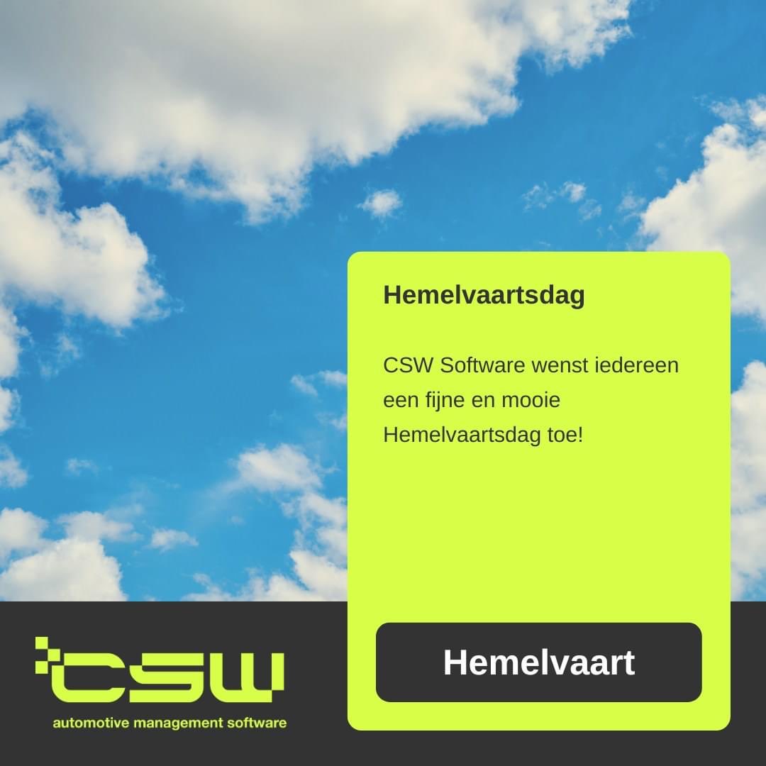CSWSoftware's tweet image. Fijne Hemelvaartsdag!