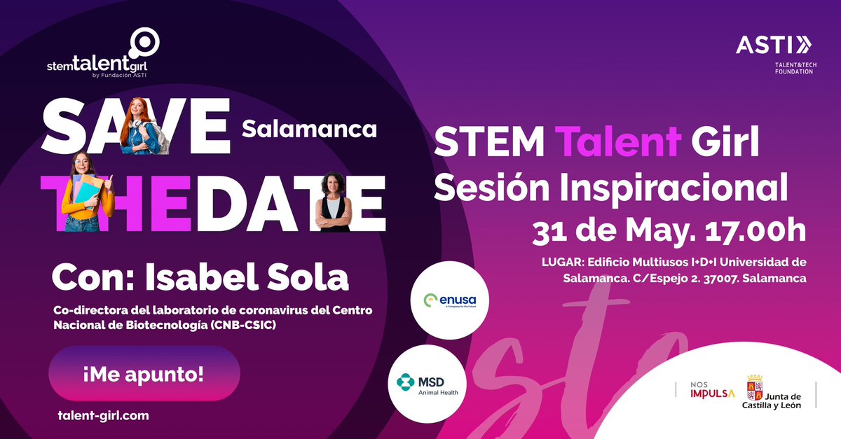 Gracias a STEM Talent Girls Salamanca por invitarnos a la Clausura del Curso 2023-2024. Os acompañaremos encantadas el 31 de Mayo a las 17h en edificio I+D+i @astifoundation