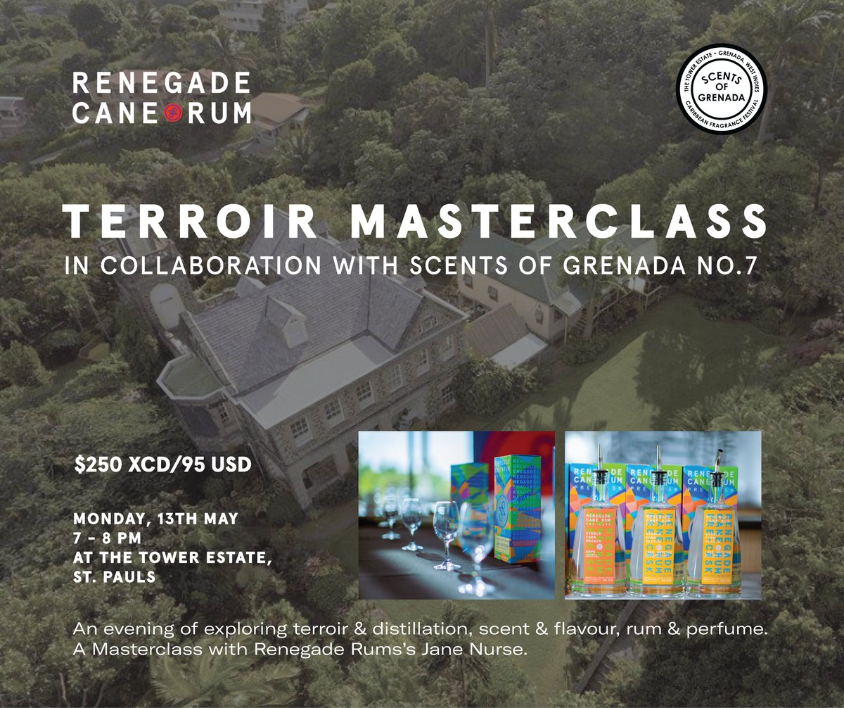 Join our very own Jane Nurse at The Tower Estate Grenada on Monday for a Terroir Masterclass in collaboration with Scents of Grenada.

An evening of exploring terroir &amp; distillation, scent &amp; flavour, rum &amp; perfume from 7-8pm.

Get your tickets here:
docs.google.com/forms/d/e/1FAI…