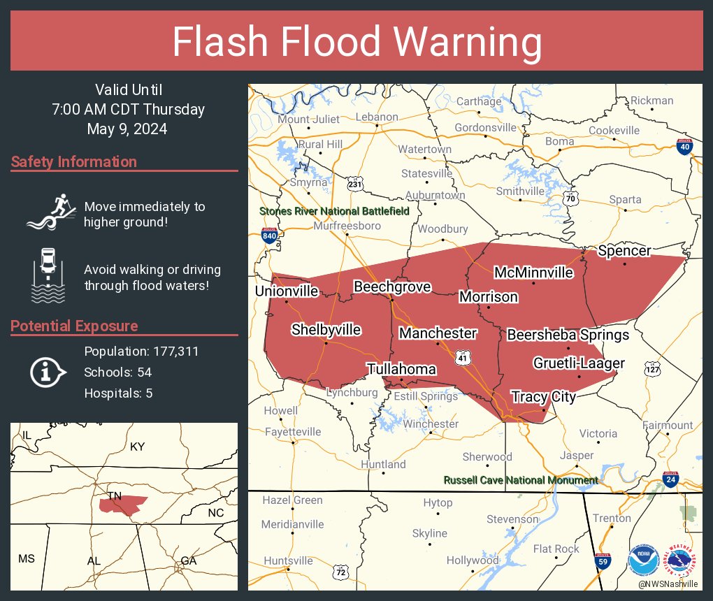 Flash Flood Warning continues for Shelbyville TN, Tullahoma TN and McMinnville TN until 7:00 AM CDT