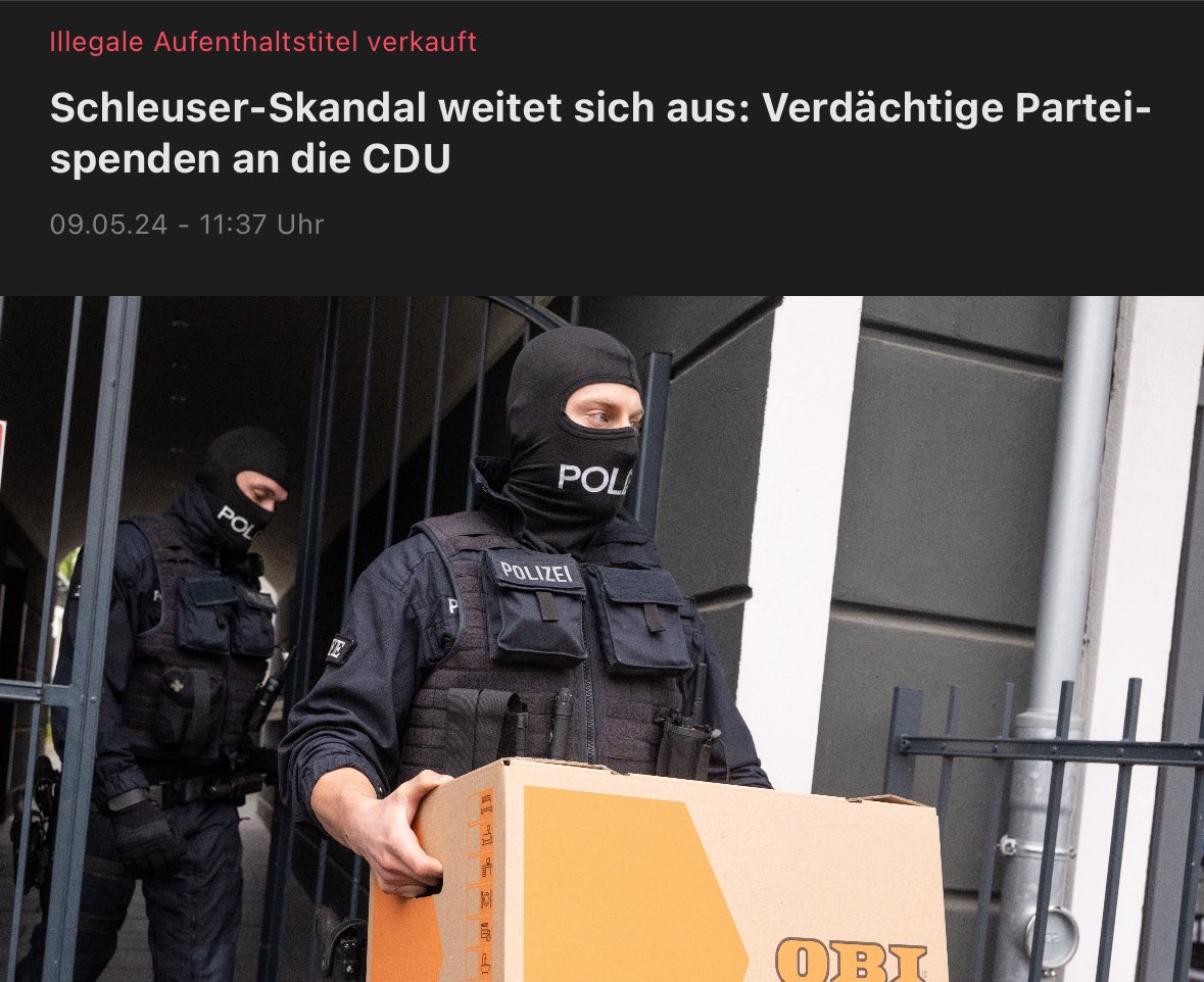 📢 Breaking 📰 Der Schleuser Skandal bei der #CDU weitet sich aus: verdächtige Parteispenden an die @CDU Immer wieder muss es gesagt werden: Die CDU ist für die epochale katastrophale Migrationspolitik verantwortlich, jetzt zeigt sich wie massiv das alles gewollt ist und wie…