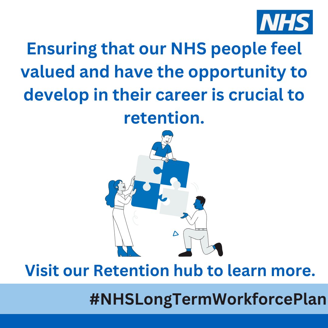 Retaining #OurNHSPeople is a key priority across the NHS as outlined in the #NHSLongTermWorkforcePlan. Through our retention hub you can access resources to help colleagues stay and thrive and improve the experience of working in the NHS for everyone: bit.ly/3VOOivS