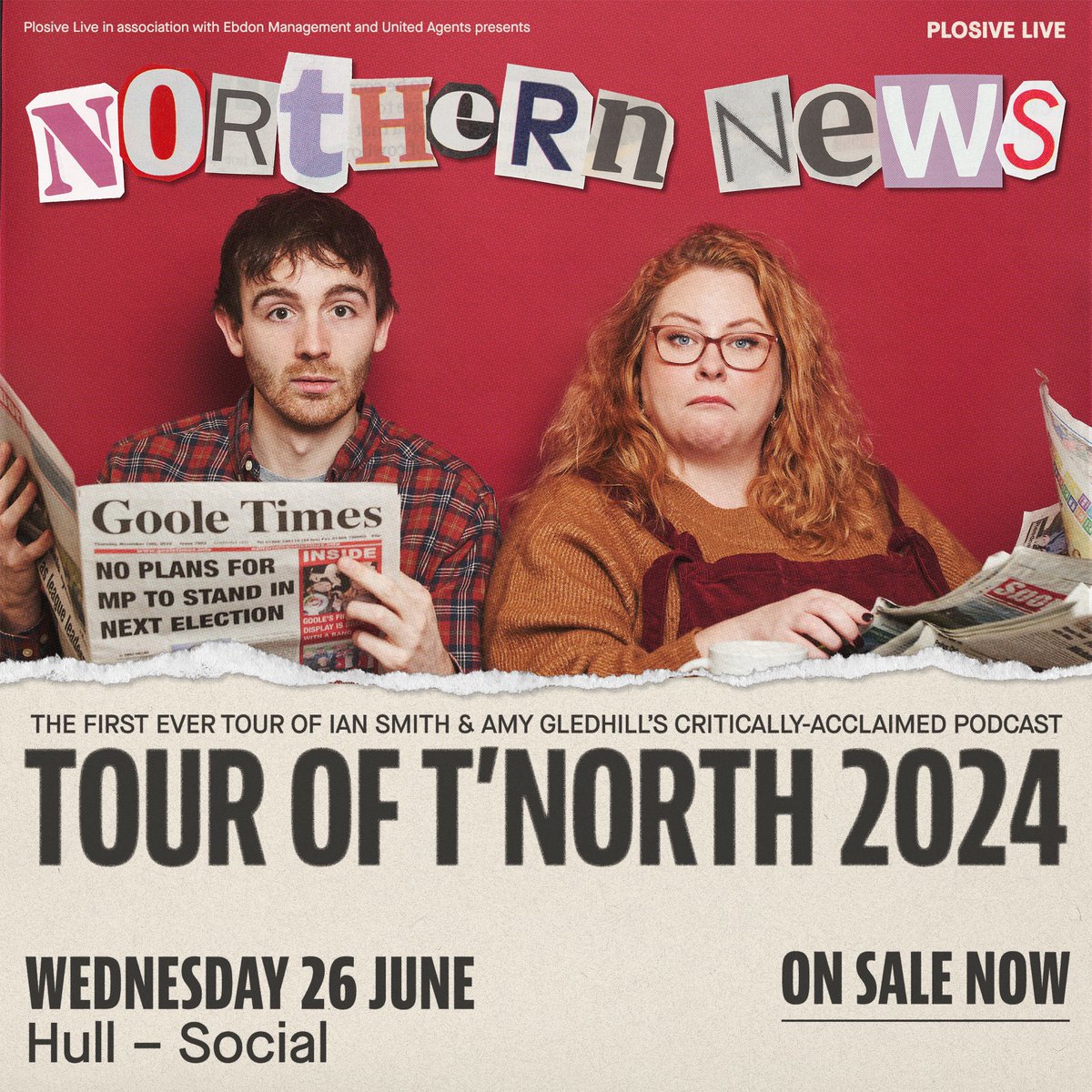 Comedians @Iansmithcomedy and @ThatGledhill take their critically acclaimed comedy podcast @NorthernNewsPod on the road for the very first time, for a Tour of T’North. 📅 Wednesday 26 June 🎟 book tickets: bit.ly/NorthernNewsLi…