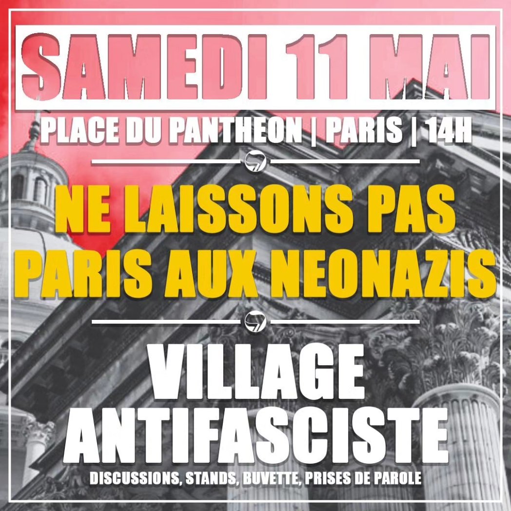 Nous serons présent·es au village antifasciste qui se tiendra ce samedi sur la place du Panthéon. De 14h à 18h. Au plaisir de vous y retrouver!