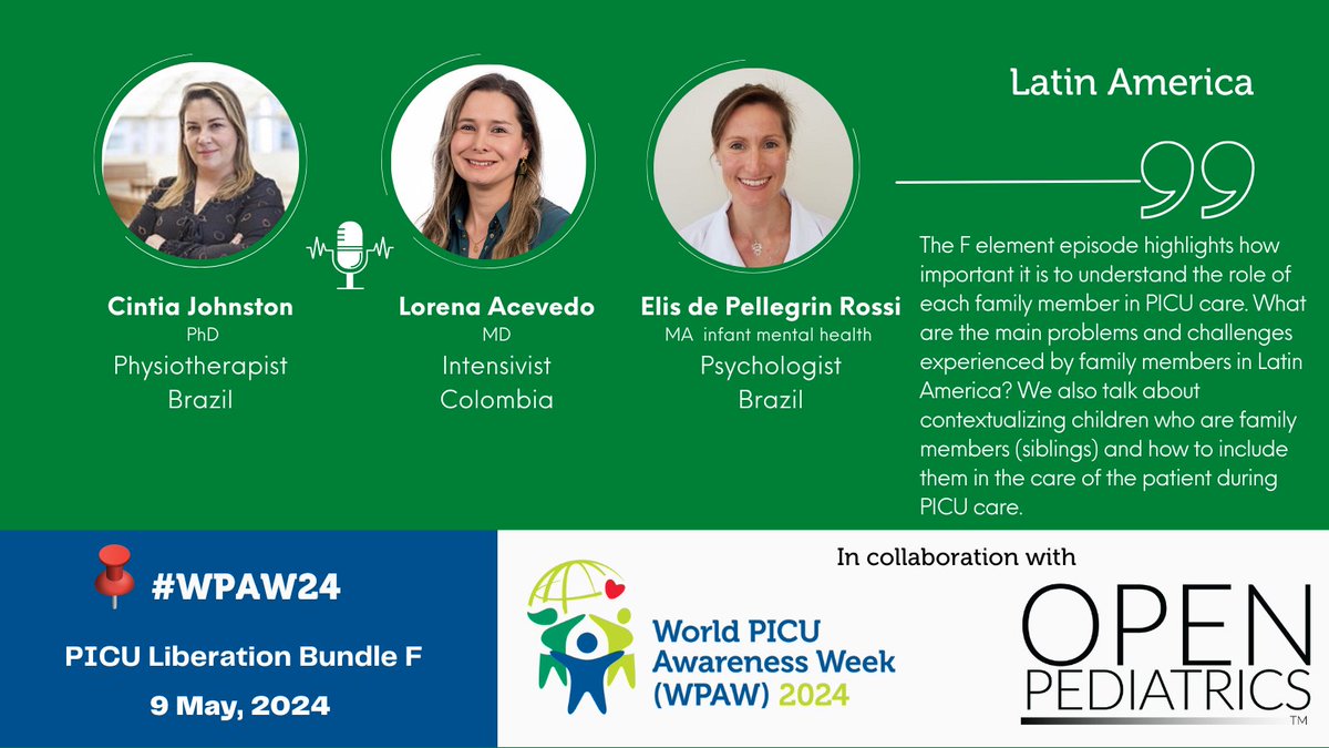 WFPICCS (@wfpiccs) on Twitter photo 📢Today is Day 5 of #WPAW24 which means the release of podcast 5⃣‼️
🌎Latin America
🎙️ICU Liberation Bundle F
➡️Listen to the🎙️👉🔗tinyurl.com/3y725752
Many🙏to our speakers <a href="/LorenaacevedoMd/">LorenaAcevedo, MD🇨🇴</a> #ElisRossi & moderator <a href="/cintia_johnston/">Cintia Johnston🇧🇷👩🏼</a>
#PedsICU #PEM <a href="/IdahSendagala/">Idah Sendagala</a> 📢Today is Day 5 of #WPAW24 which means the release of podcast 5⃣‼️
🌎Latin America
🎙️ICU Liberation Bundle F
➡️Listen to the🎙️👉🔗tinyurl.com/3y725752
Many🙏to our speakers <a href="/LorenaacevedoMd/">LorenaAcevedo, MD🇨🇴</a> #ElisRossi & moderator <a href="/cintia_johnston/">Cintia Johnston🇧🇷👩🏼</a>
#PedsICU #PEM <a href="/IdahSendagala/">Idah Sendagala</a>