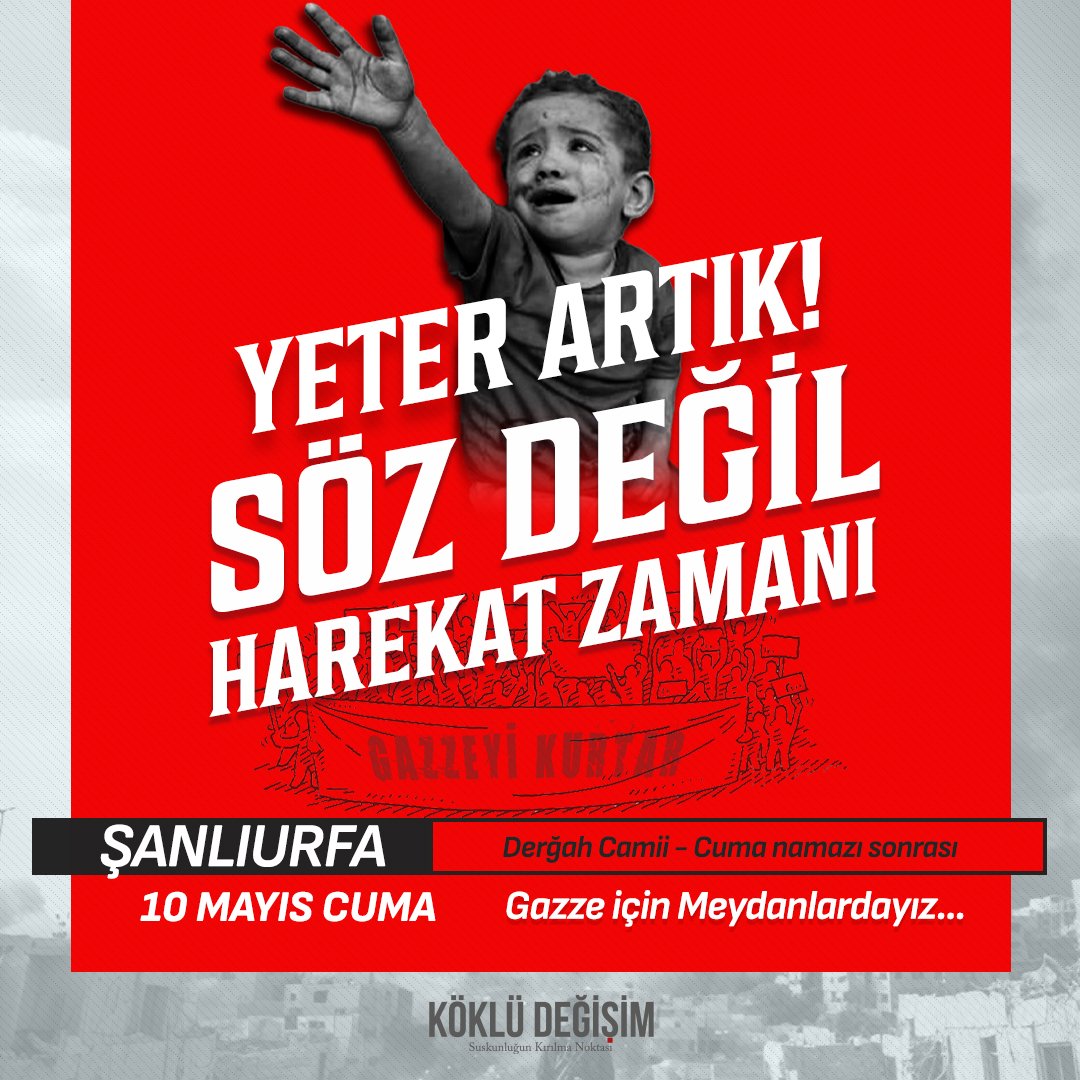 Yeter Artık!
Söz Değil Harekat Zamanı

Gazze için meydanlardayız!

🗓️10 Mayıs Cuma Günü
📌Dergah Cami Platosunda
⏱️Cuma Namazı sonrası

Gazze için ses ver, ayağa kalk!

<a href="/KokluDegisim/">Köklü Değişim Medya</a> #GazzeİcinSesVer #SozDegilHarekatZamani