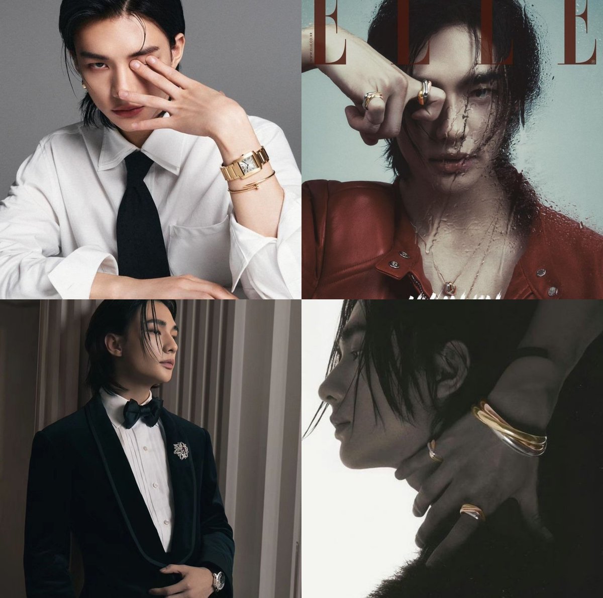 CARTIER
Fit for a prince, Hyunjin’s had quite a few opportunities with Cartier. One being for Esquire Magazine, another for ELLE magazine, and the other for a very exclusive exhibition showcasing Cartier’s Crystallisation of Time through various displays and models.
