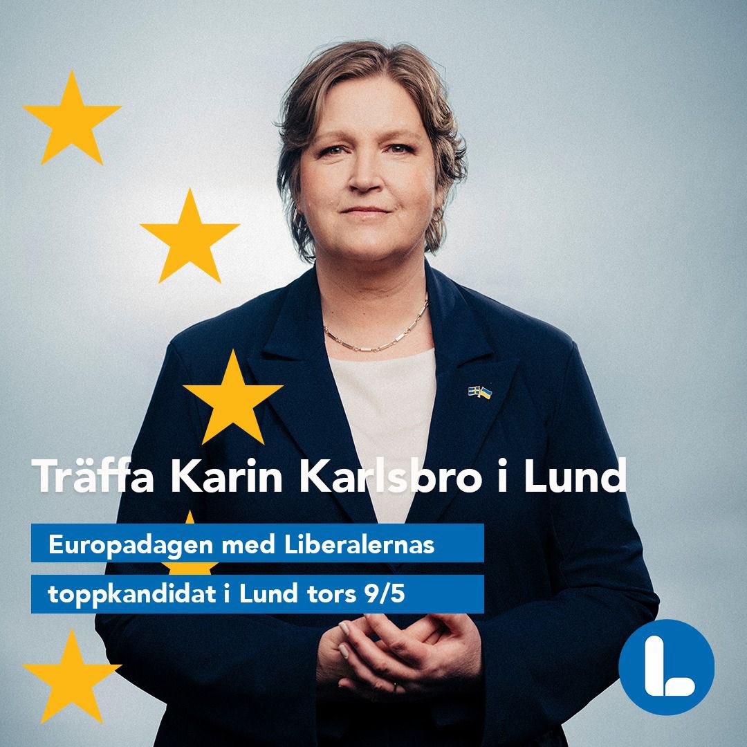 Glad Europadag! Efter firandet i Malmö fortsätter jag till Lund där ni kan möta mig tillsammans med @liberalernalund ute i Skrylle från 13.30-16 🇪🇺