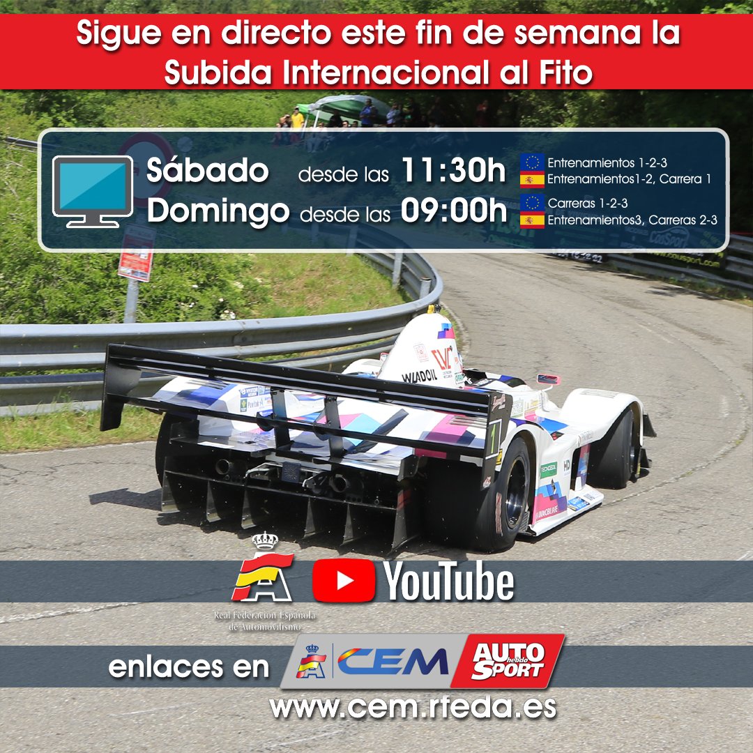 Este fin de semana sigue en directo la #subidalafito, primera prueba del #cemautohebdo 2024 y cita española 🇪🇸 del #EHCC 🇪🇺, a través del canal de #Youtube de la <a href="/RFEdeA/">Real Federación Española de Automovilismo</a>:
Sábado👉 youtube.com/live/Szk4v1Z8w…
Domingo👉 youtube.com/live/r7U2Cpyri…