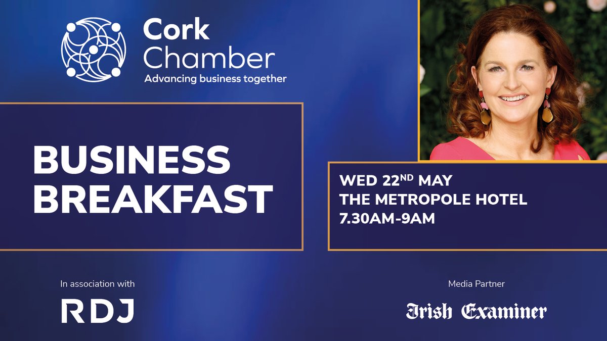 The Irish Examiner is a proud media partner to @corkchamber Business Breakfast in association with RDJ. Join them on Wednesday, May 22, 7.30am to 9am at the Metropole Hote, Cork City. Register at: chamber.corkchamber.ie/events/details…