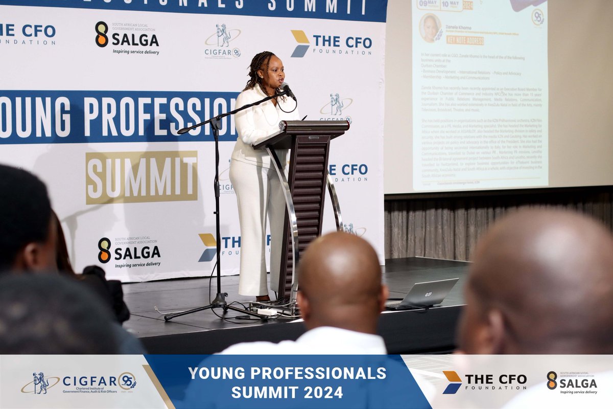Ms. Zanele Khomo from Durban Chamber of Commerce & Industry NPC delivered a thought provoking Keynote Address on the topic Navigating Uncertainty: Empowering Young Finance Professionals for Economic Resilience #YoungProfessionals #CFOFoundation #CIGFAROKZN #PublicSectorYPSummit