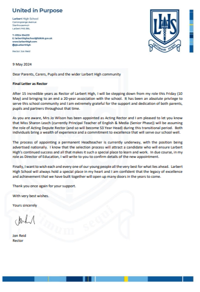 Final Letter as Rector :(