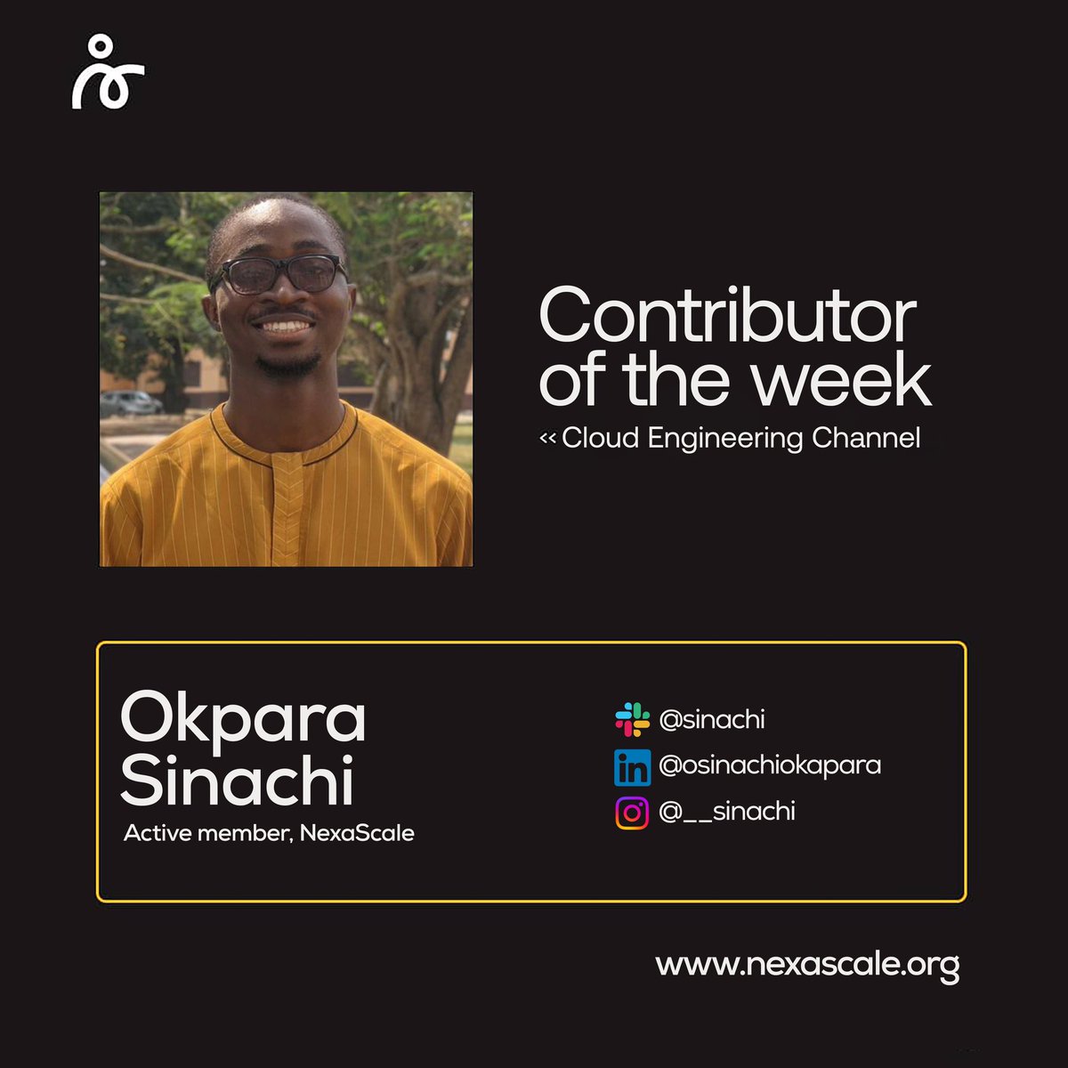 Congratulations to Okpara Sinachi for being the most engaging person on the NexaScale Cloud Engineering channel. He's been so engaging, knowledgeable, and always willing to lend his voice. He is a great role model for people in Tech, and we're lucky to have him in our community.