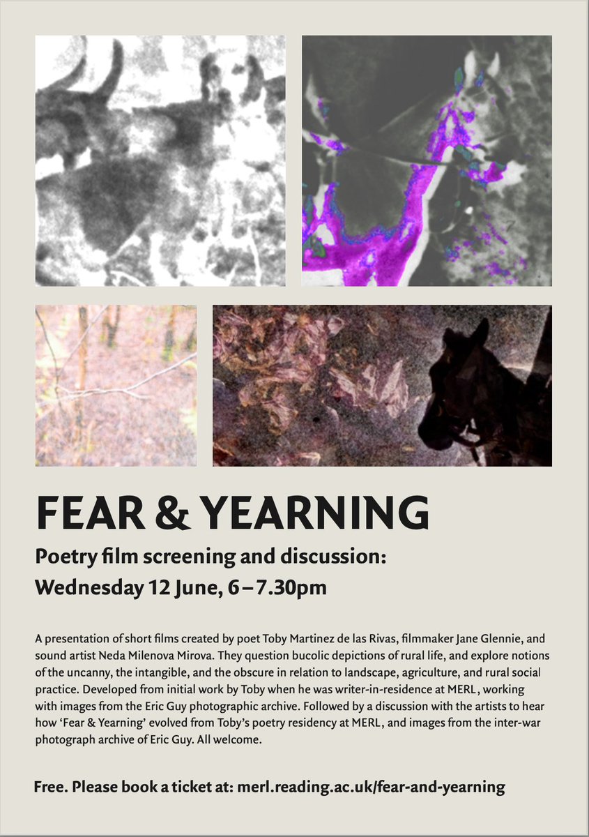 Fascinating event coming up at @TheMERL on 12 June: poetry films by @Jane_Glennie, Toby Martinez De Las Rivas & Neda Milenova Mirova, responding to the inter-war photographic archive of Eric Guy: merl.reading.ac.uk/event/fear-and…