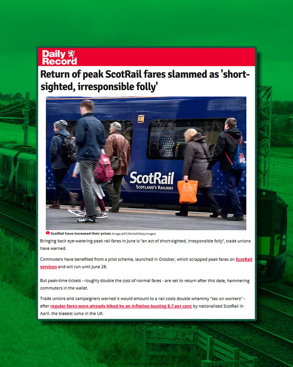 📢'If they restore peak fares it would send exactly the wrong message at the wrong time' - @ASLEF_Scotland ➡️Join @ScottishTUC and @scottishgreens in calling for the Scottish Government to end peak rail fares for good: greens.scot/endpeakfares