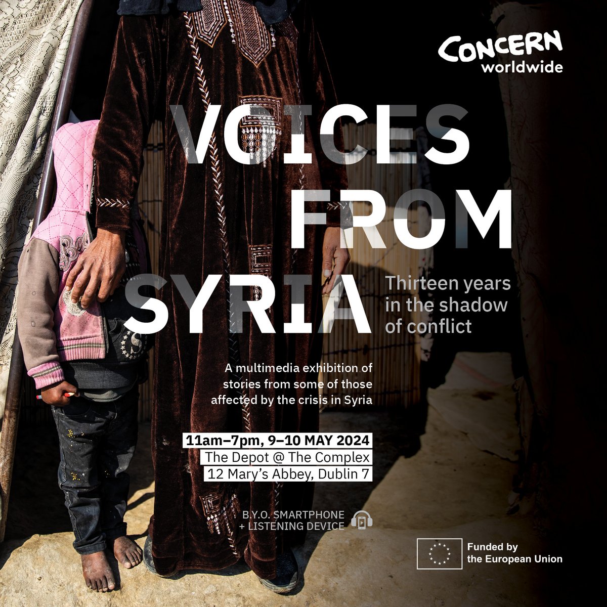 REMINDER: From 11am to 7pm today and tomorrow in The Depot @Concern present 'Voices From Syria' – a multimedia exhibition which takes viewers behind the headlines and allows them to hear the stories of those affected by the crisis. Read more: thecomplex.ie/event/voices-f…