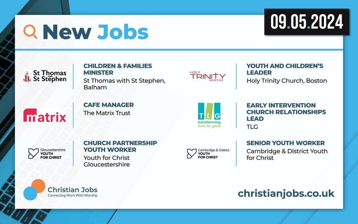 NEW jobs from @STwSS, Holy Trinity Church Boston, @thematrixtrust, @tlg_org, @YFCGlos and @cambridgeyfc. You can find all the latest jobs added to ChristianJobs.co.uk here: linktr.ee/ChristianJobs #UKChristianJobs