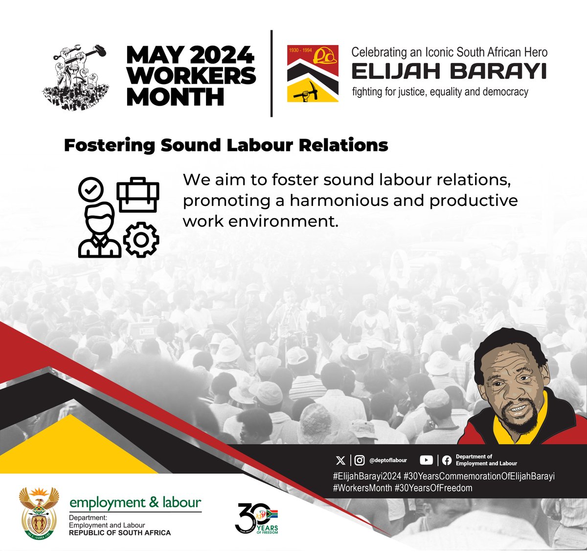 [Infographic] Fostering Sound Labour Relations #ElijahBarayi2024 #30YearsCommemorationOfElijahBarayi
#WorkersMonth #30YearsOfFreedom