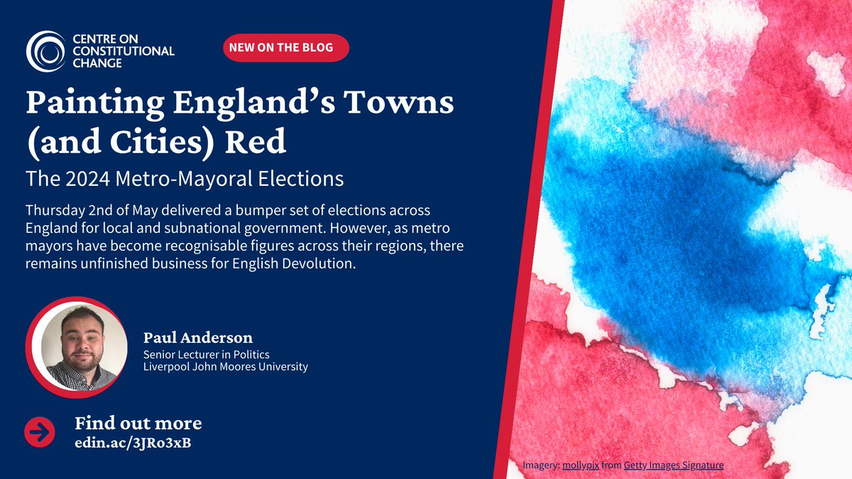New on the blog! Painting England’s Towns (and Cities) Red - The 2024 Metro-Mayoral Elections: buff.ly/3QCiRBf As metro mayors have become recognisable figures across their regions, there remains unfinished business for English Devolution, writes @Panderson2588
