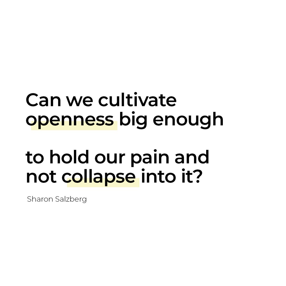 SharonSalzberg's tweet photo. Can we cultivate openness big enough to hold our pain and not collapse into it? https://t.co/3rq2u8tzjg