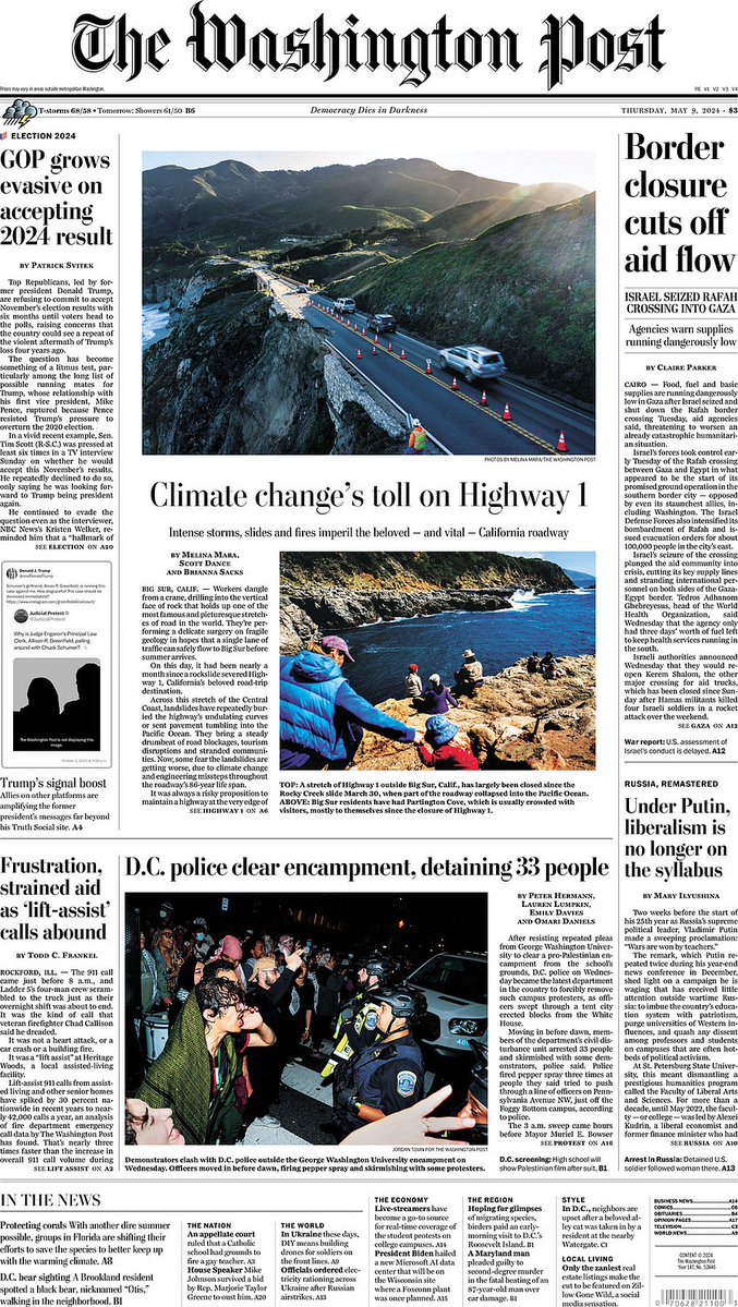🇺🇸 Climate Change's Toll On Highway 1 ▫Intense storms, slides and fires imperil the beloved - and vital - California roadway ▫@melinamara @ssdance @bri_sacks ▫is.gd/e7vW8G 👈 #frontpagestoday #USA @washingtonpost 🇺🇸
