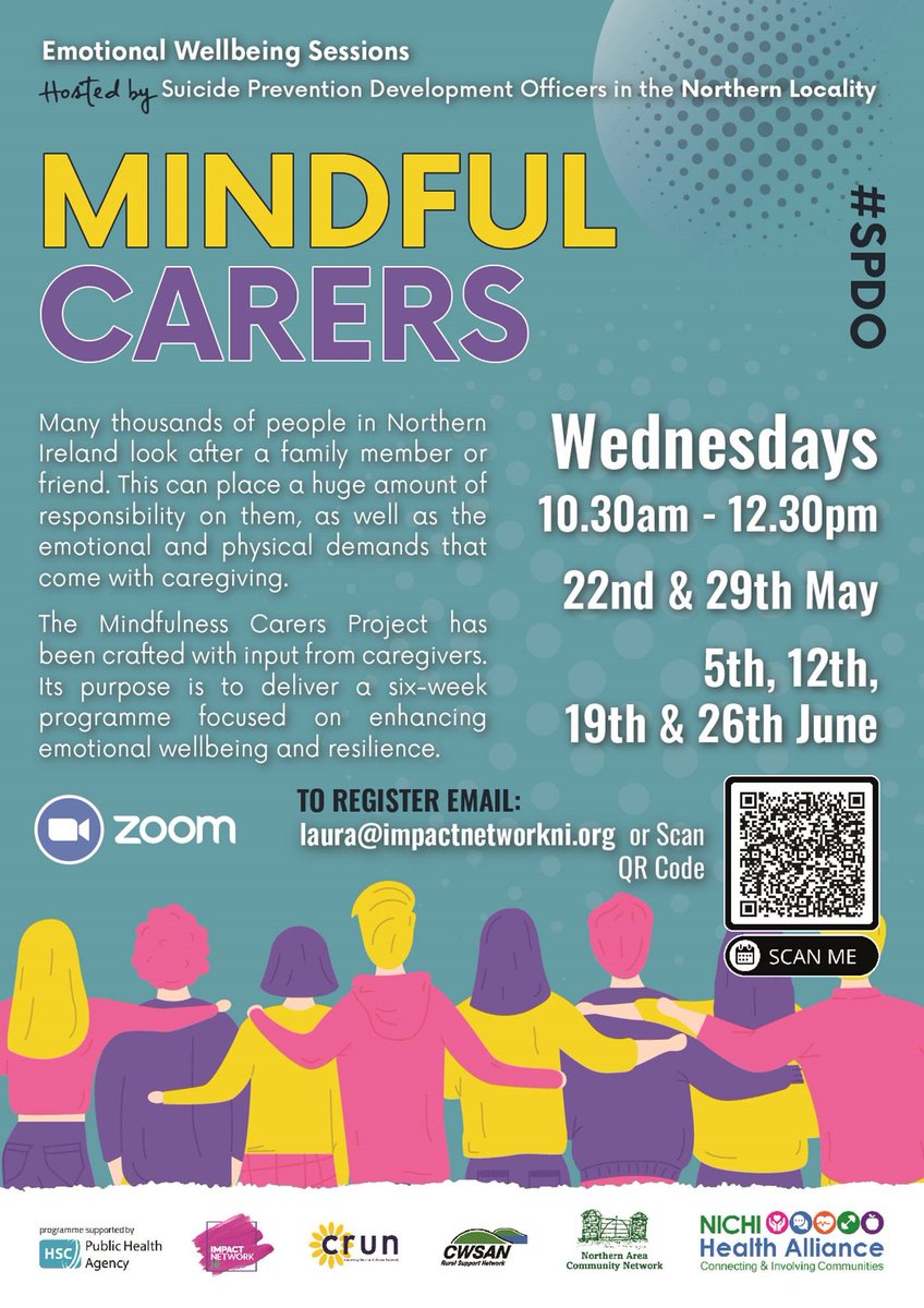 The Mindfulness Carers Project has been crafted with input from caregivers, its purpose is to deliver a 6 week programme focused on enhancing emotional wellbeing & resilience Register via Eventbrite or email laura@impactnetworkni.org #SPDOs