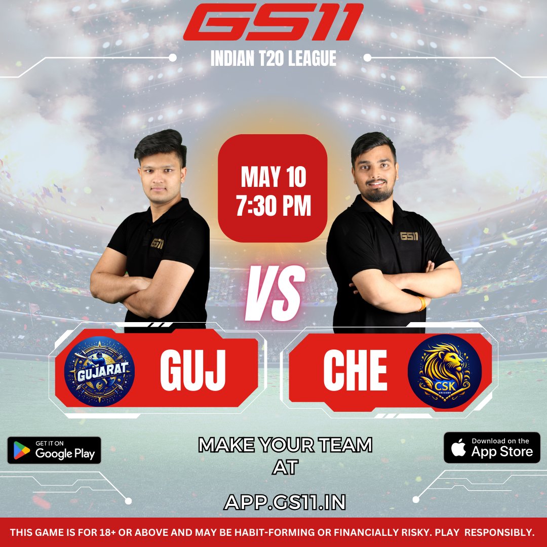 🏏 GUJ vs CHE: Titans clash! 🌟 Who will emerge victorious? Play now on GS11! #GS11 #CricketFever #fantasy