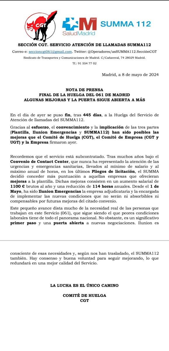 Operadores/as SUMMA112. Sección CGT tweet media