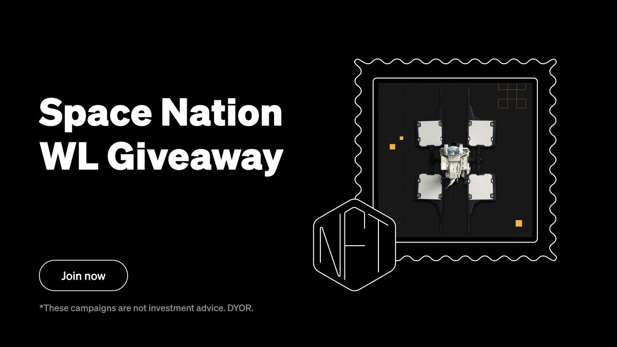 👋 Hey NFT fam! @SpaceNationOL is giving away 400 WL for their upcoming mint 🍬 📝 You know the drill! Complete tasks for a chance at that WL! 🗓️ Ends 15 May, 3PM UTC Join Now👇 bit.ly/4b87nh3