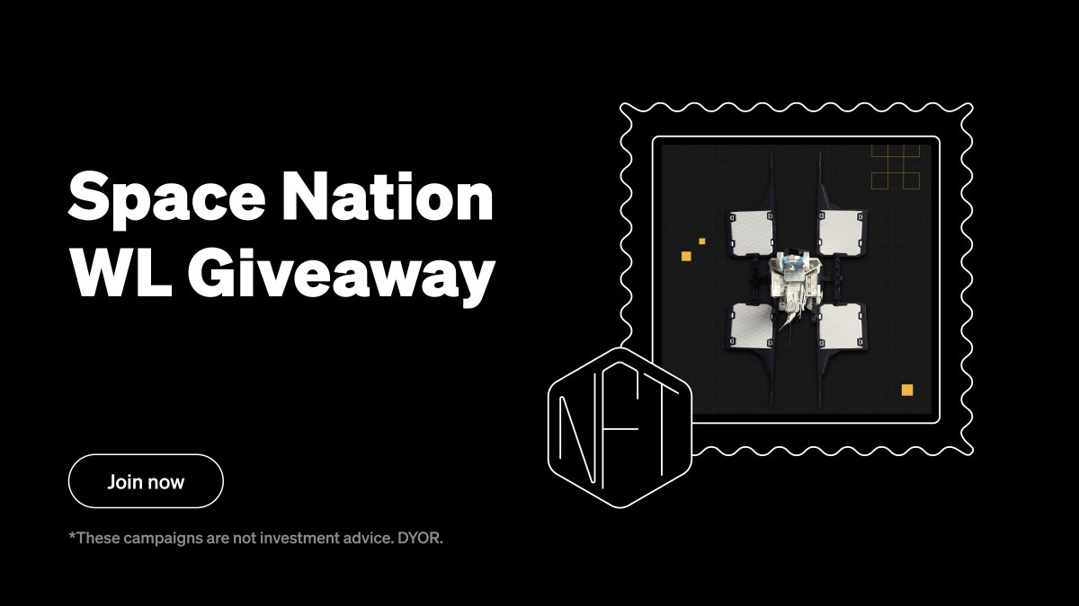 👋 Hey NFT fam! @SpaceNationOL is giving away 400 WL for their upcoming mint 🍬

📝 You know the drill! Complete tasks for a chance at that WL!

🗓️ Ends 15 May, 3PM UTC

Join Now👇
bit.ly/4b87nh3