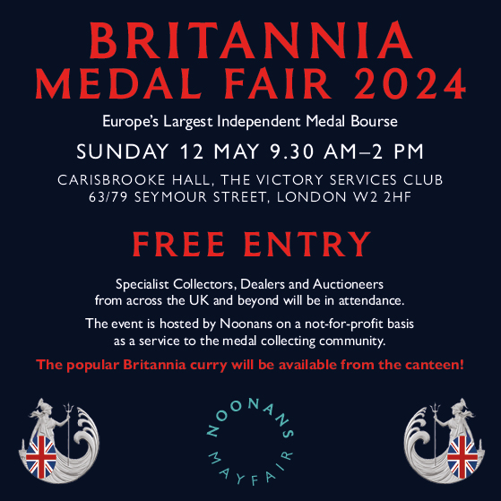 This Sunday (May 12) - the Britannia Medal Fair – Europe’s largest medal event - will take place in central London (W2 2HF) from 9:30am–2pm. For more details, please see link noonans.co.uk/news-and-event… #medals #freelondonevents #medalfair #london