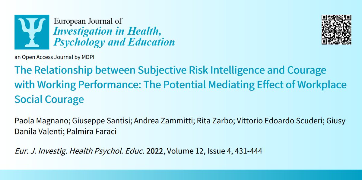 🥳Welcome to read👉#HighCitationPaper🗞️'The #Relationship between #SubjectiveRiskIntelligence and #CouragewithWorkingPerformance: The #PotentialMediatingEffect of #WorkplaceSocialCourage'📜by👨‍⚕️Paola Magnano et al.:📍mdpi.com/2254-9625/12/4… #courage #workplacesocialcourage #risk