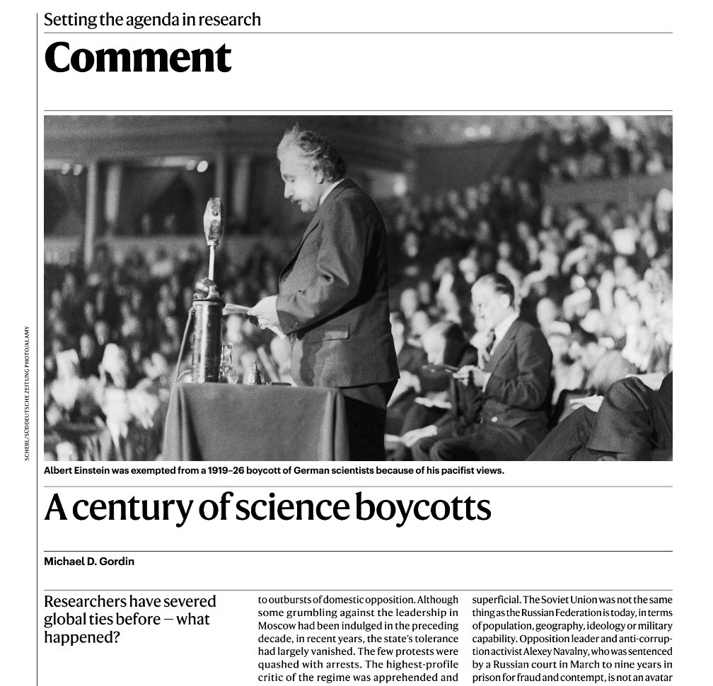 The German-speaking world often has a knee-jerk response to BDS, claiming boycotts are antisemitic per se. This is obvious nonsense, evidenced nowhere better than in this Nature article on the history of academic boycotts nature.com/articles/d4158… A short 🧵. 1/