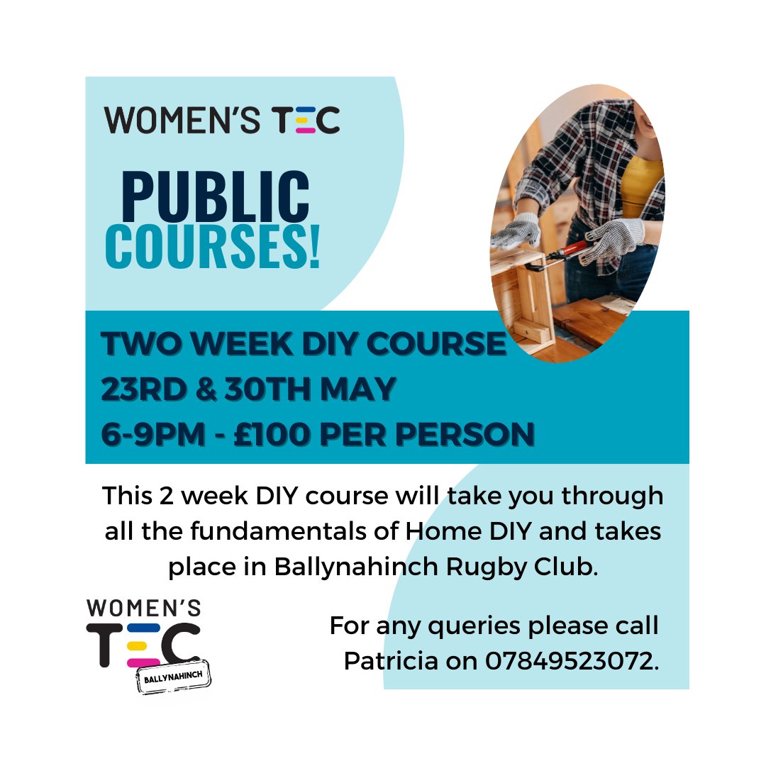 🔨 Ready to tackle those home projects you've been putting off? Our Basic DIY Course in Ballynahinch is just what you need! 🛠️ 👉 Reserve your spot here: womenstec.org/product-page/b… #DIYSkills #HomeImprovement #WOMENSTEC #Ballynahinch