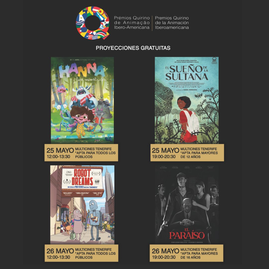 🎭🎶 Sumérgete en un mundo de arte y cultura con los Premios Quirino de la Animación Iberoamericana.
🎟️ ¡Retira tus entradas gratuitas en taquilla y únete a nosotros en el Teatro Leal de La Laguna!
@LuisYerayAlcald @aytolalaguna_es