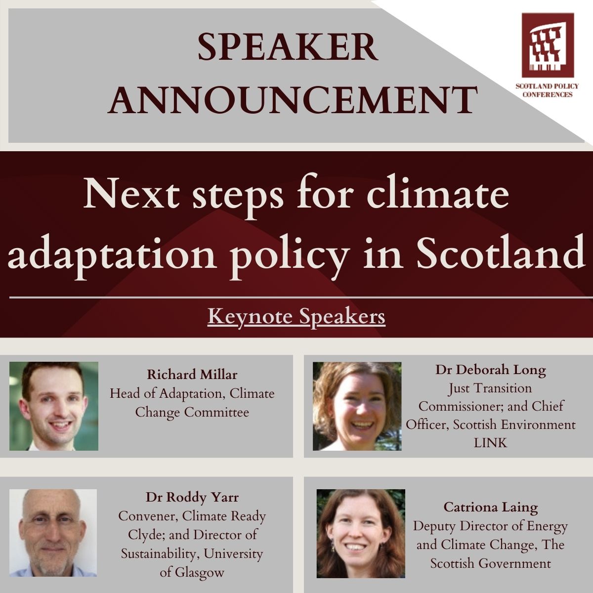 Join Scotland Policy Conferences on the 29th May to discuss Next steps for climate adaptation policy in Scotland. Our keynote speakers include @RichardJ_Millar, @DeborahlLong, Dr Roddy Yarr @UniStrathclyde and Catriona Laing @scotgov More information: scotlandpolicyconferences.co.uk/conference/SPC…