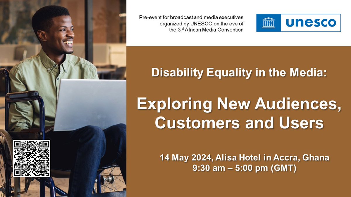 Disability inclusion in the media not only promotes disability equality, but also strengthens the media industry by fostering innovation, expanding audience reach, & enhancing workplace culture and reputation. Join this @UNESCO w'shop next week. Details👇 ghana.un.org/en/268216-unes…