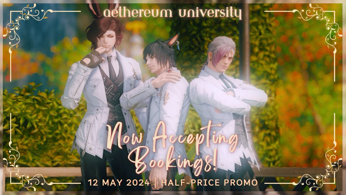 Class is in session? Why don't you tell us how you've been? Our presidents are eager to hear what you've been up to this week.

Our bookings have been halved, might it interest you?
Book now: forms.gle/qfzwdqRk8Qx96u…

#AethereumXIV #FFXIVRP #ElementalDC