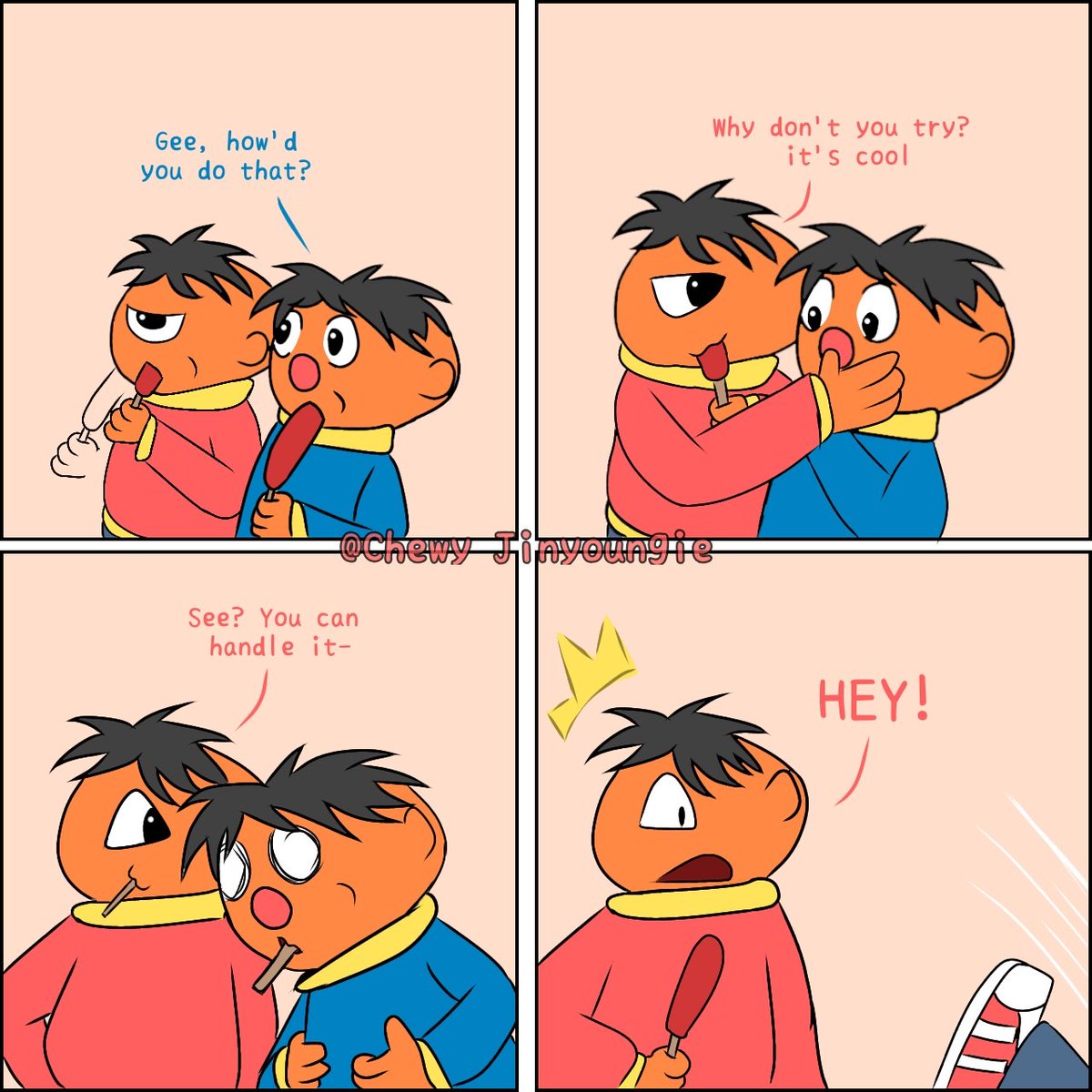 The hotdog 😭 

#Sesamestreet #popoclub #ernie #bernie #fanart #erniesesamestreet #meme