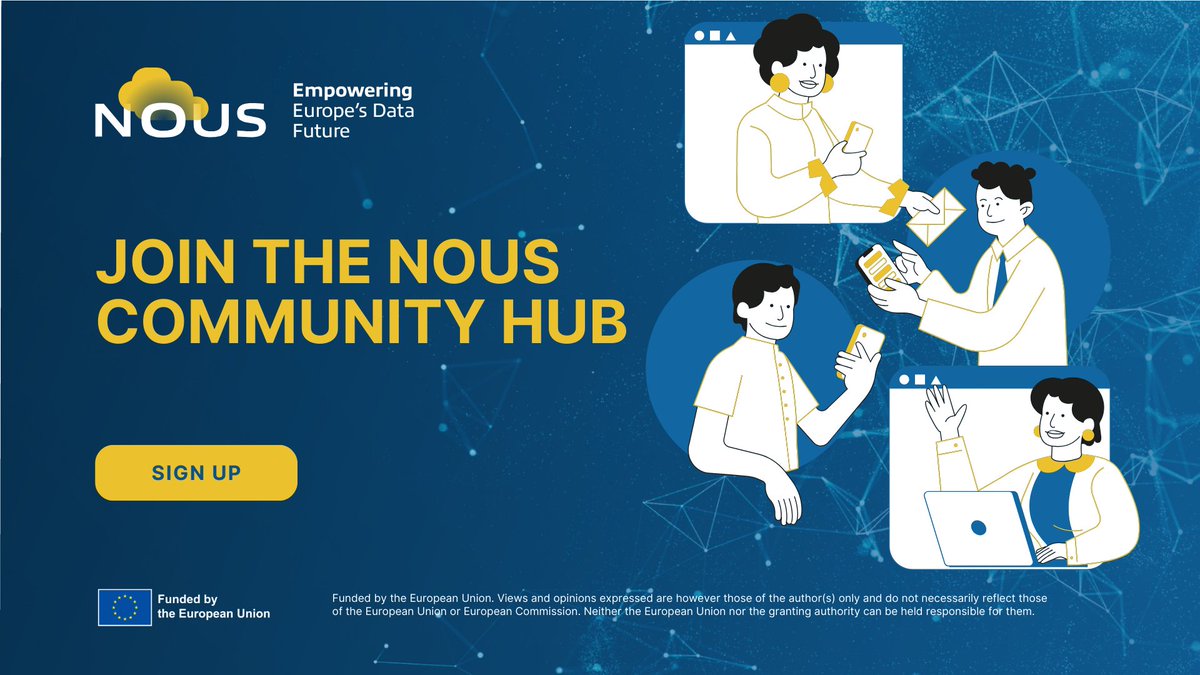 👥 Join us in shaping the future of #cloudservices and #datamanagement through collaboration and knowledge-sharing.

Want to be part of something integral? 🤔 Sign up to the 𝗡𝗢𝗨𝗦 𝗖𝗼𝗺𝗺𝘂𝗻𝗶𝘁𝘆 𝗛𝘂𝗯👉 nous-project.eu/nous-community…