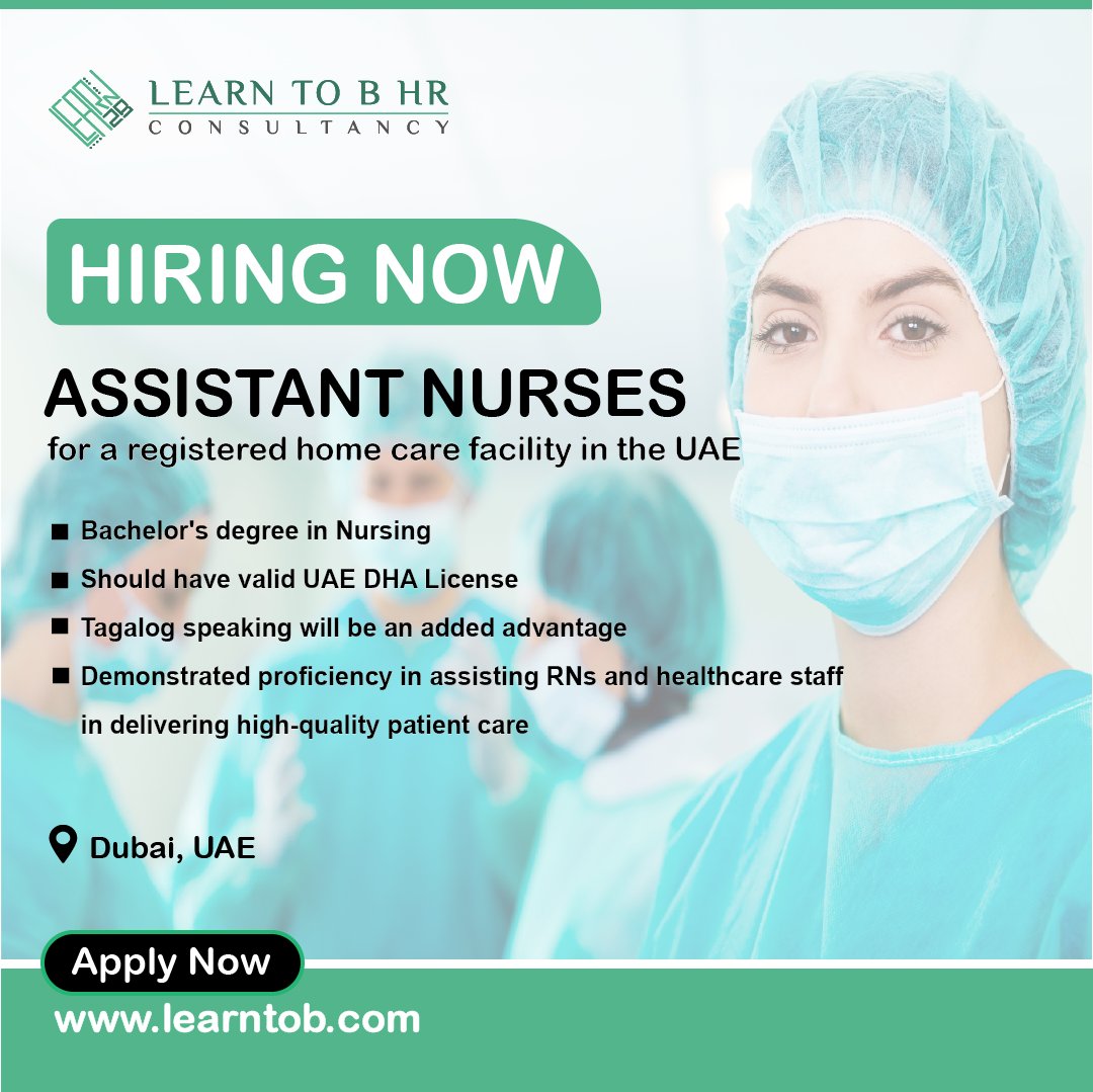 We're hiring a skilled #AssistantNurse to join the dynamic team at a premier registered home care facility.

📍 Location: Dubai, UAE

Apply here learntob.com/jobs/assistant…

#Learntob #HiringNurses #NurseLife #DubaiNurses #JoinOurTeam #HealthcareHeroes