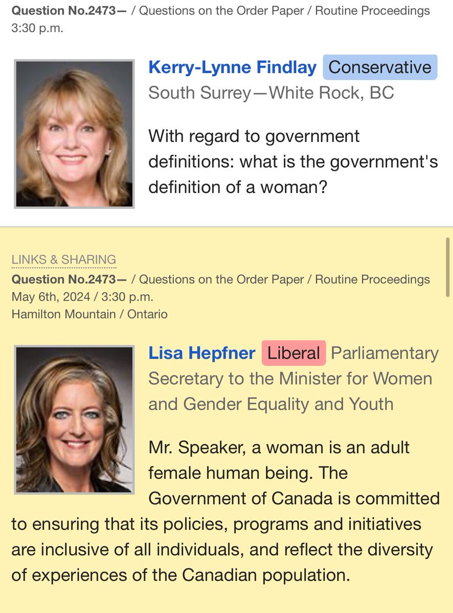 Surprisingly based definition of “woman” by Liberal MP @lisahepfner — an “adult female human being.”