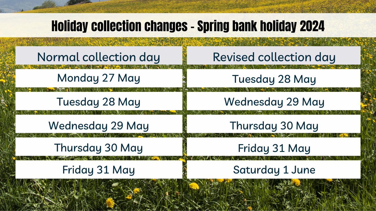 Don’t forget, due to the bank holiday we’ll be emptying your bins a day later than usual this week.